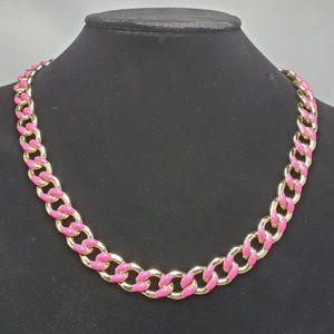 Bijou Drive  Gold Link Pink Enamel Accents Chain Statement Necklace, 18"